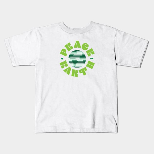 PEACE ON EARTH - Cool Font Retro Design in Green - Good Christmas Gift Kids T-Shirt by Modern Evolution